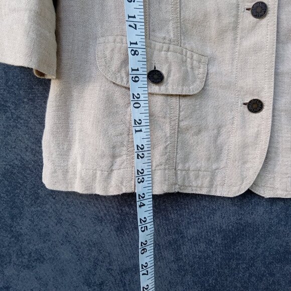 J.Jill LINEN Tan Khaki Layering Jacket Blazer Boho Bohemian Lagenlook Pockets - Picture 6 of 8